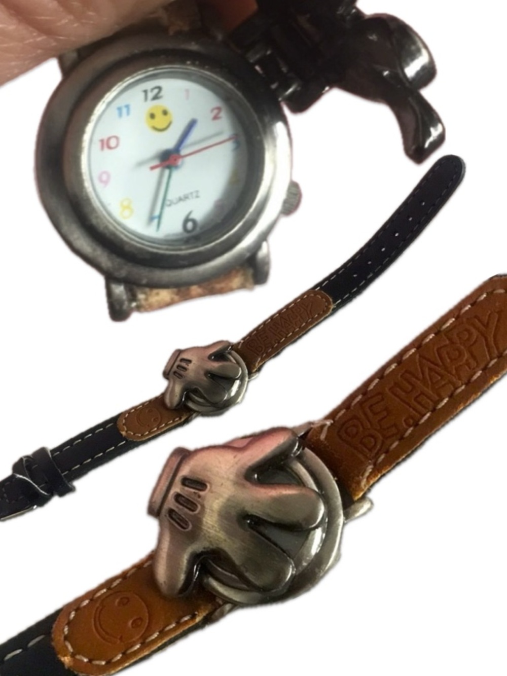 Vintage Disney Mickey Mouse Flip Face Watch Engraved Be Happy Unisex